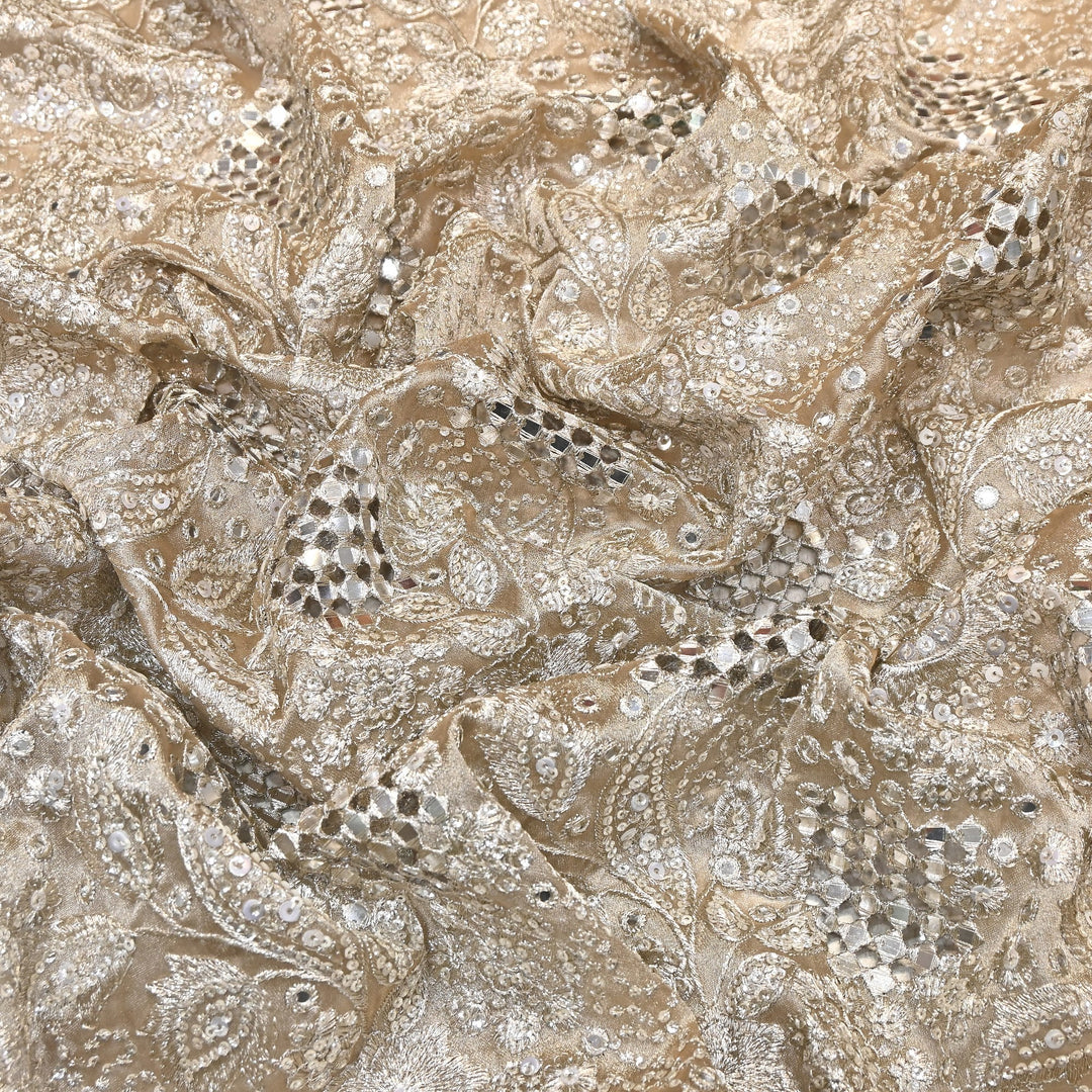 Dyed Tissue Zari Mirror & Sequins Embroidery Fabric – Premium Designer Tissue Fabric V2643C-3