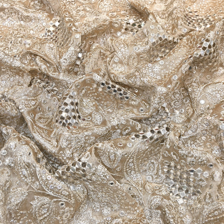 Dyed Tissue Zari Mirror & Sequins Embroidery Fabric – Premium Designer Tissue Fabric V2643C-3