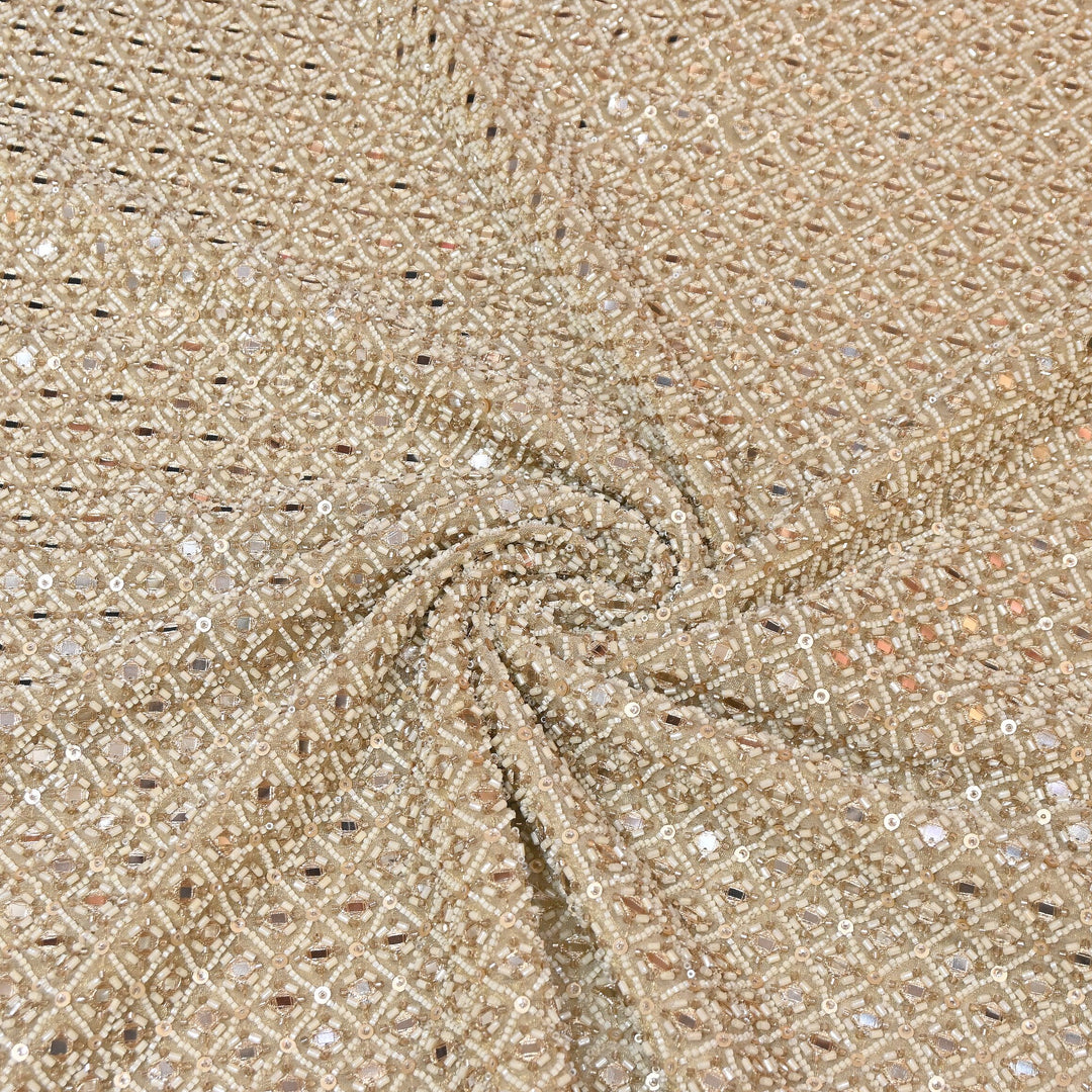 Crush Tissue Moti &  Sequins Embroidery Fabric | Elegant Designer Party Wear Fabric | V2749C-01