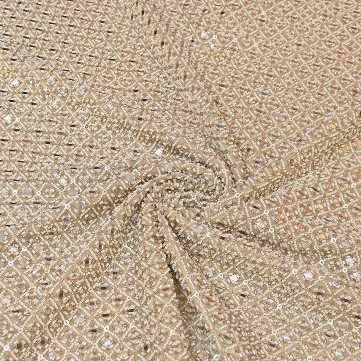 Crush Tissue Moti &  Sequins Embroidery Fabric | Elegant Designer Party Wear Fabric | V2749C-01