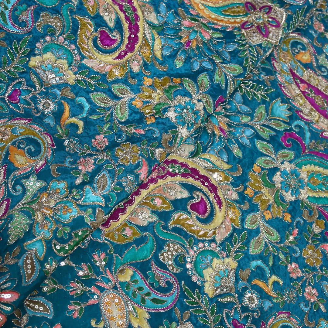 Beautiful Designer Crepe Position Prints, Sequin Embroidery Fabrics