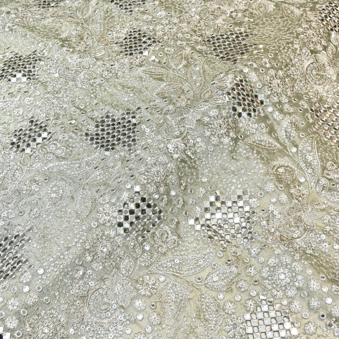 Dyed Tissue Zari Mirror & Sequins Embroidery Fabric – Premium Designer Tissue Fabric V2643C-2
