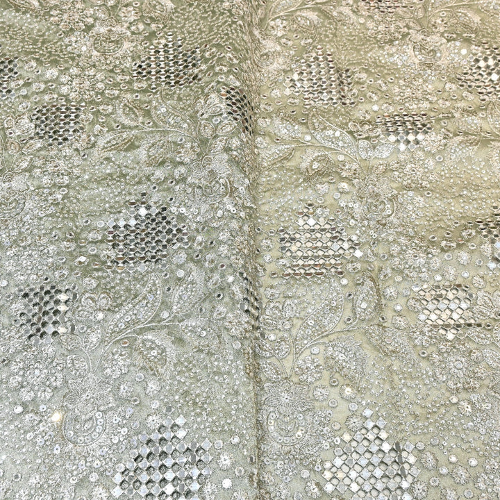 Dyed Tissue Zari Mirror & Sequins Embroidery Fabric – Premium Designer Tissue Fabric V2643C-2