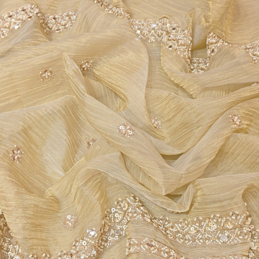 Crush Tissue Moti &  Sequins Embroidery Dupatta Fabric | Elegant Designer Party Wear Fabric | V2751C-01