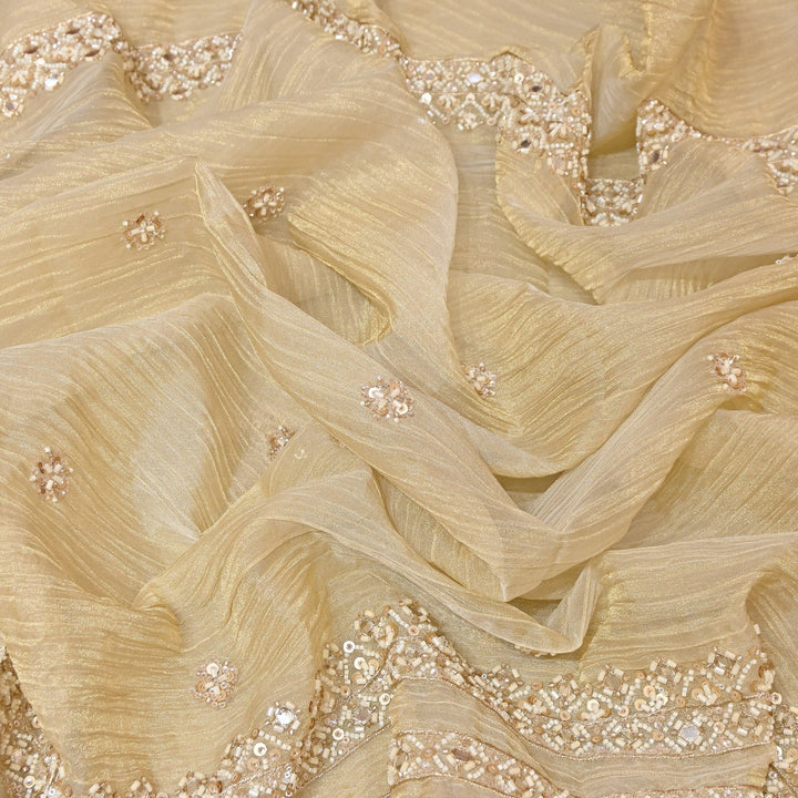 Crush Tissue Moti &  Sequins Embroidery Dupatta Fabric | Elegant Designer Party Wear Fabric | V2751C-01
