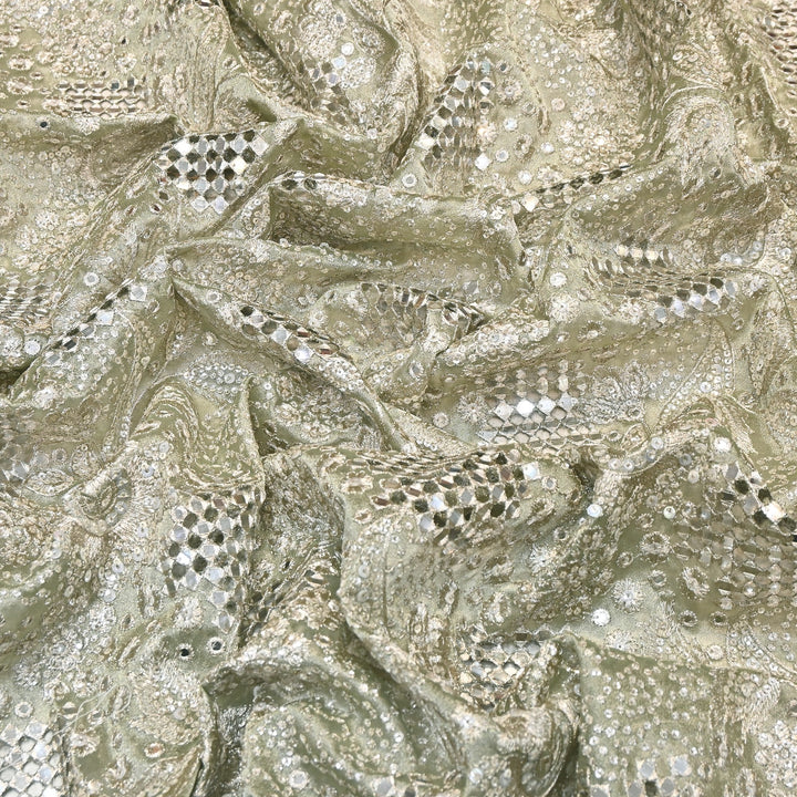 Dyed Tissue Zari Mirror & Sequins Embroidery Fabric – Premium Designer Tissue Fabric V2643C-2