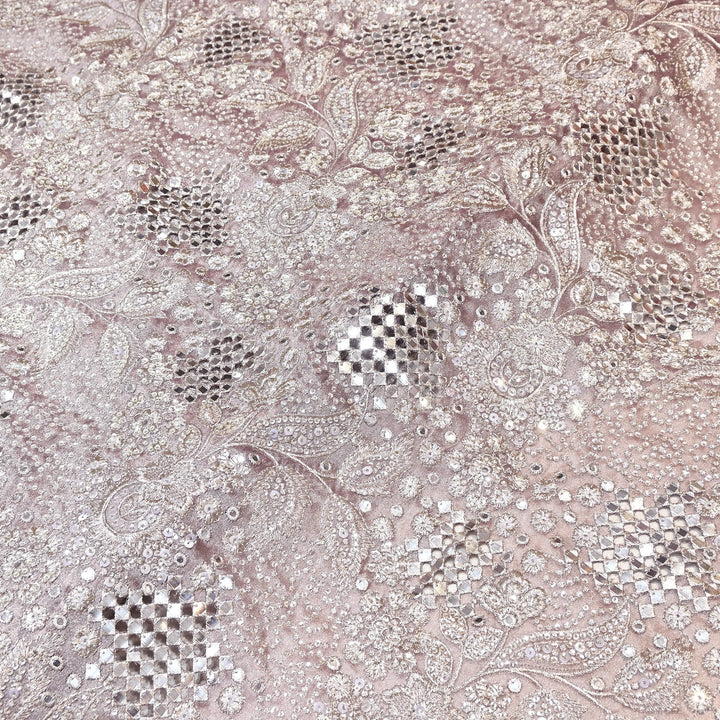 Dyed Tissue Zari Mirror & Sequins Embroidery Fabric – Premium Designer Tissue Fabric V2643C-1