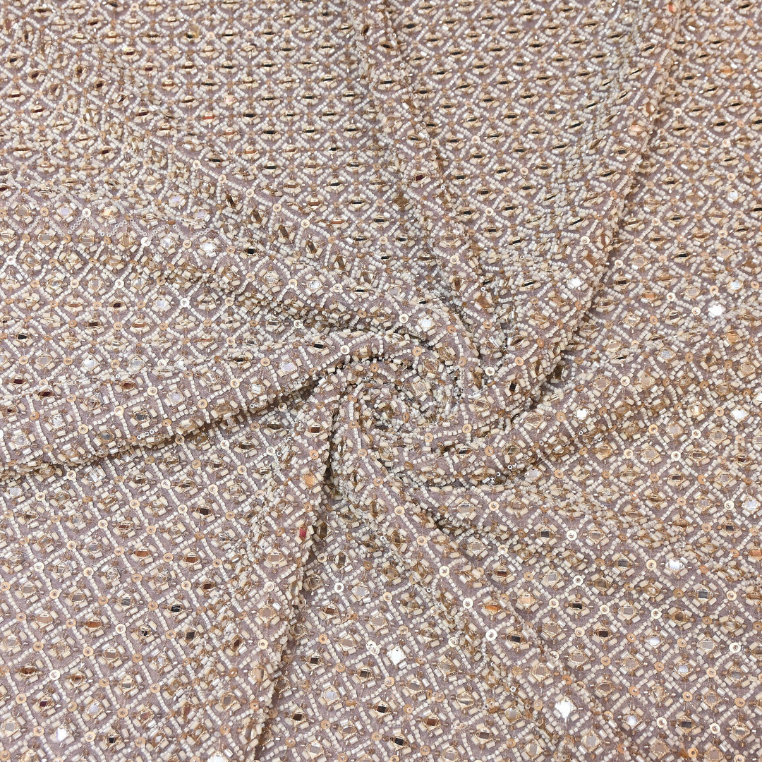 Crush Tissue Moti &  Sequins Embroidery Fabric | Elegant Designer Party Wear Fabric | V2749C-03