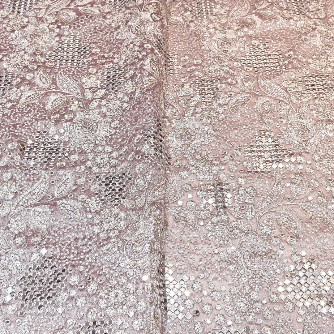 Dyed Tissue Zari Mirror & Sequins Embroidery Fabric – Premium Designer Tissue Fabric V2643C-1