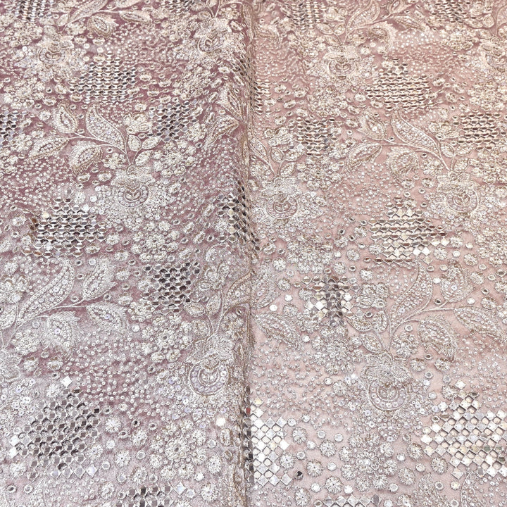 Dyed Tissue Zari Mirror & Sequins Embroidery Fabric – Premium Designer Tissue Fabric V2643C-1