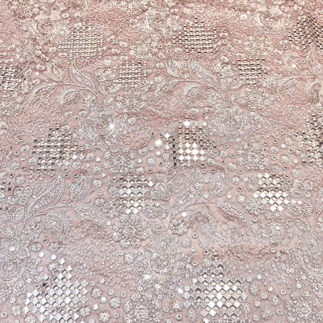 Dyed Tissue Zari Mirror & Sequins Embroidery Fabric – Premium Designer Tissue Fabric V2643C-1