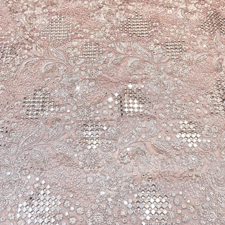 Dyed Tissue Zari Mirror & Sequins Embroidery Fabric – Premium Designer Tissue Fabric V2643C-1