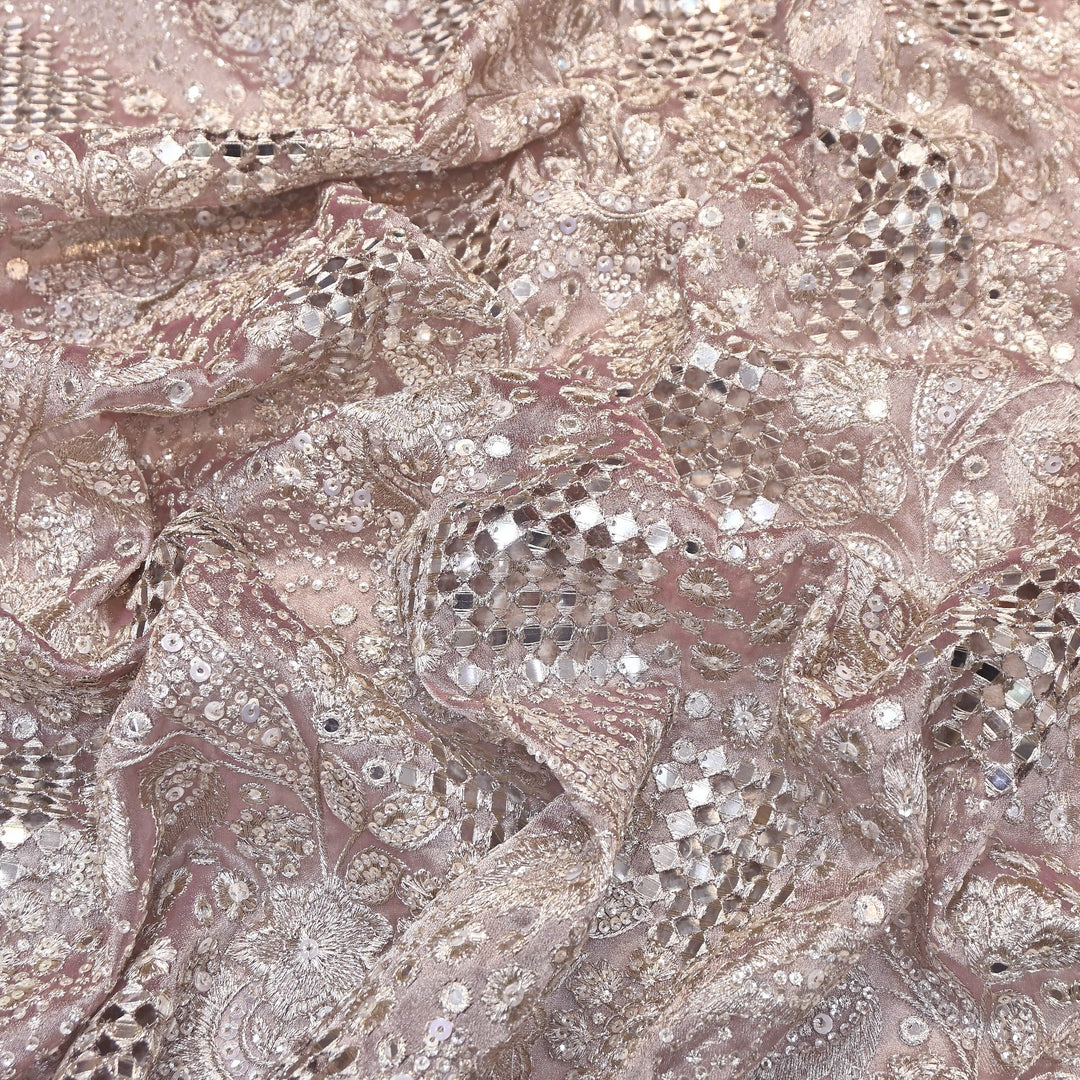 Dyed Tissue Zari Mirror & Sequins Embroidery Fabric – Premium Designer Tissue Fabric V2643C-1