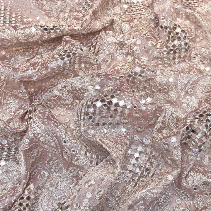 Dyed Tissue Zari Mirror & Sequins Embroidery Fabric – Premium Designer Tissue Fabric V2643C-1