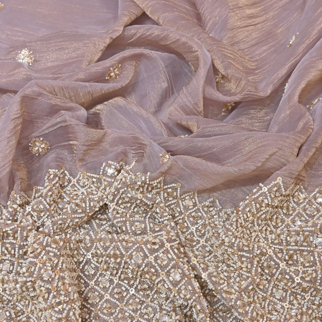Crush Tissue Moti &  Sequins Embroidery Fabric | Elegant Designer Party Wear Fabric | V2750C-03