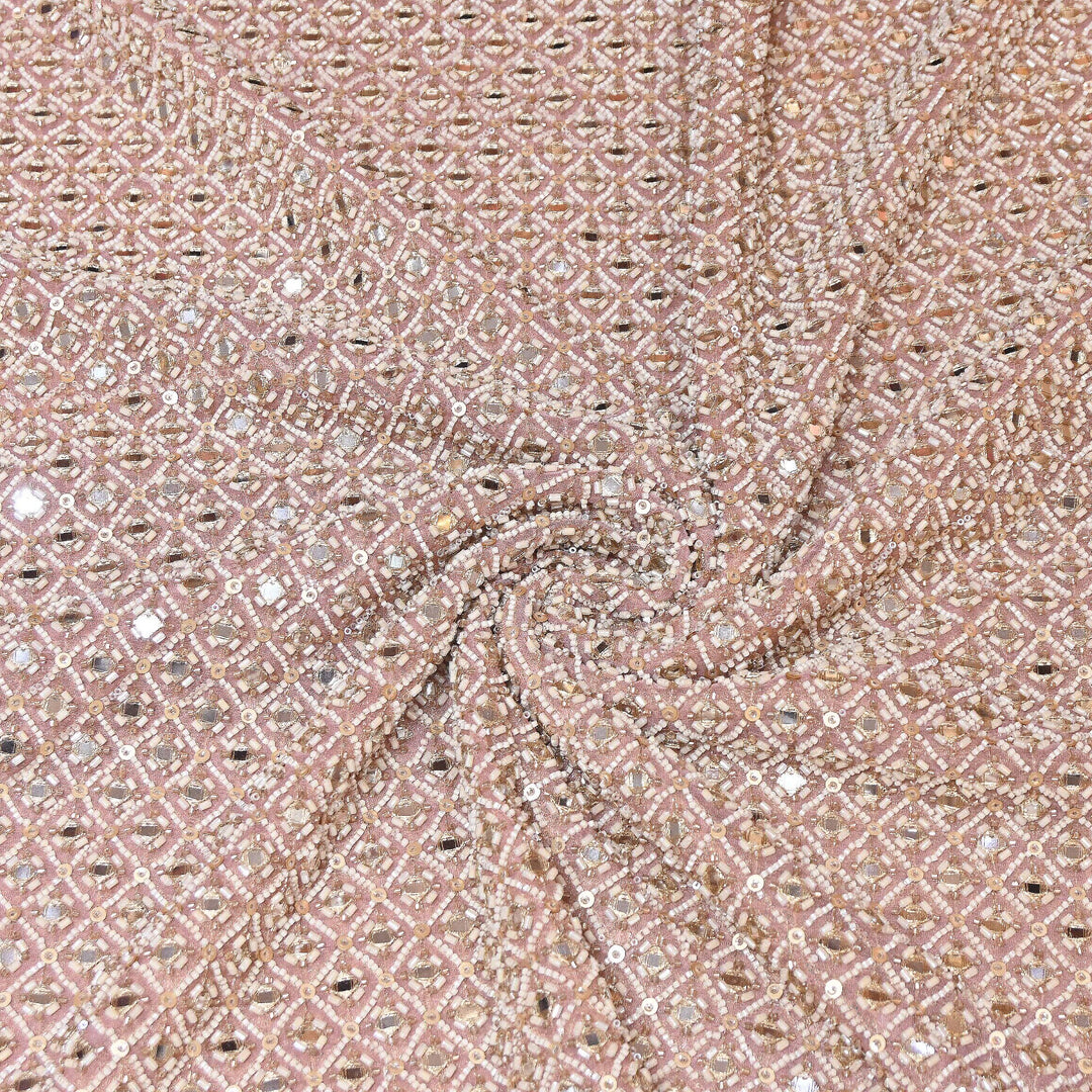 Crush Tissue Moti &  Sequins Embroidery Fabric | Elegant Designer Party Wear Fabric | V2749C-04