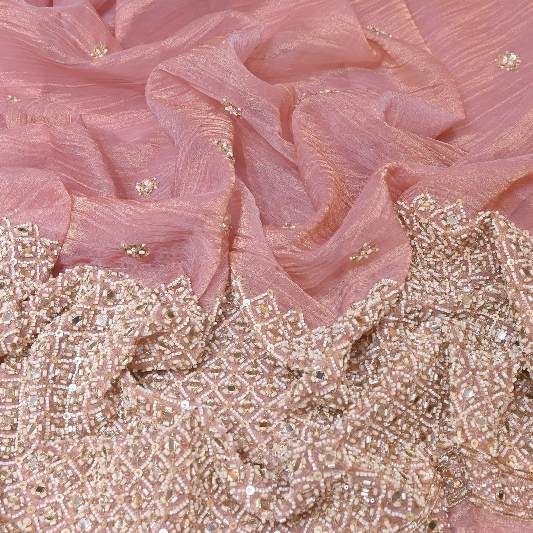 Crush Tissue Moti &  Sequins Embroidery Fabric | Elegant Designer Party Wear Fabric | V2750C-04