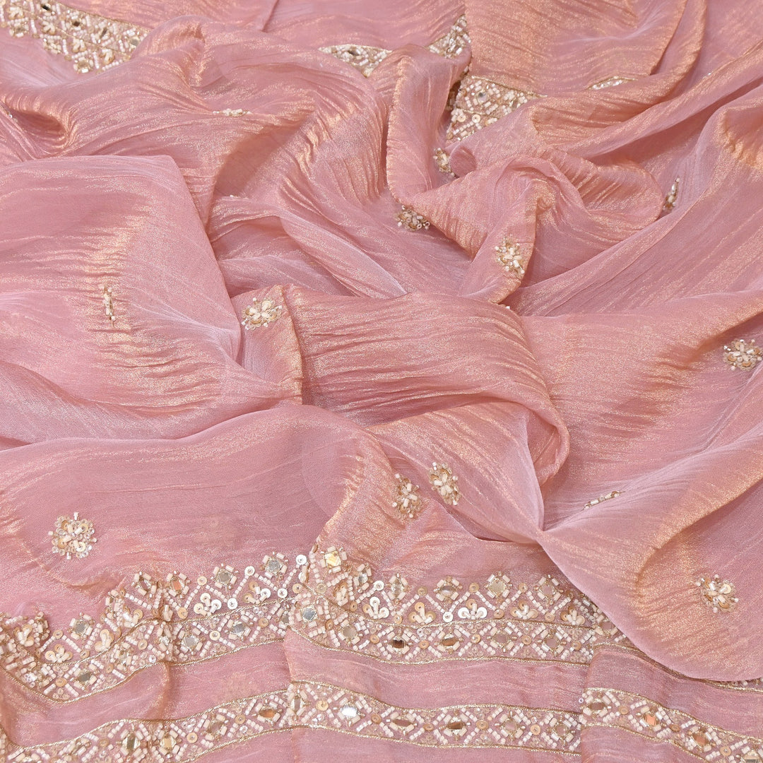 Crush Tissue Moti &  Sequins Embroidery Dupatta Fabric | Elegant Designer Party Wear Fabric | V2751C-04