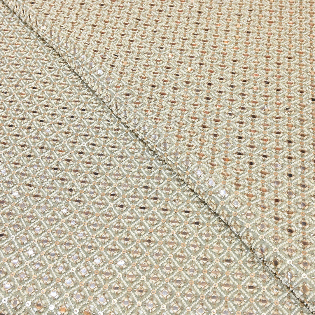 Crush Tissue Moti &  Sequins Embroidery Fabric | Elegant Designer Party Wear Fabric | V2749C-05