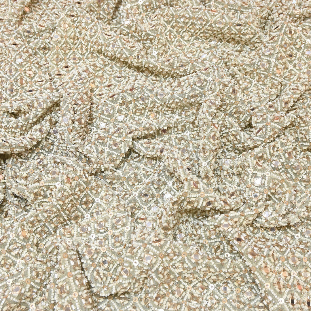 Crush Tissue Moti &  Sequins Embroidery Fabric | Elegant Designer Party Wear Fabric | V2749C-05