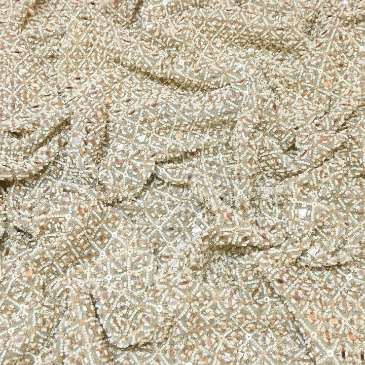 Crush Tissue Moti &  Sequins Embroidery Fabric | Elegant Designer Party Wear Fabric | V2749C-05