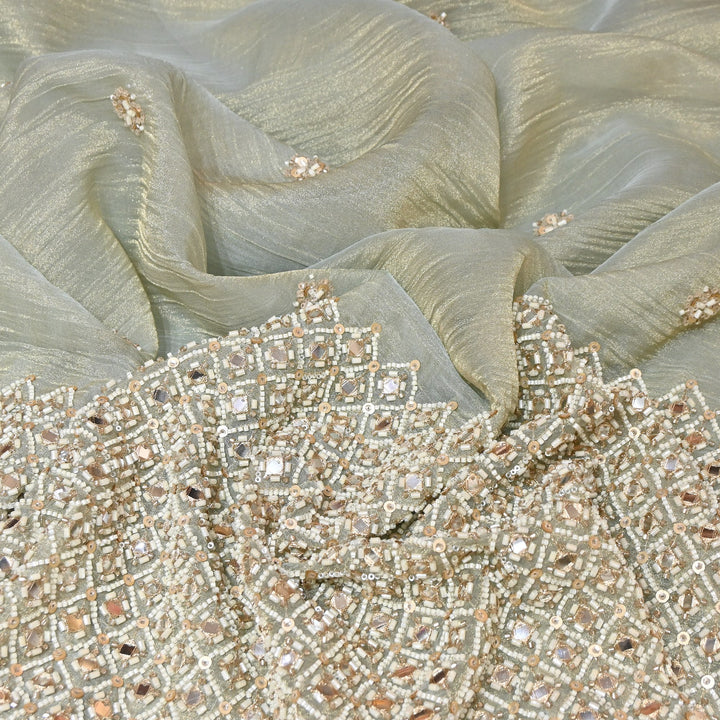 Crush Tissue Moti &  Sequins Embroidery Fabric | Elegant Designer Party Wear Fabric | V2750C-05