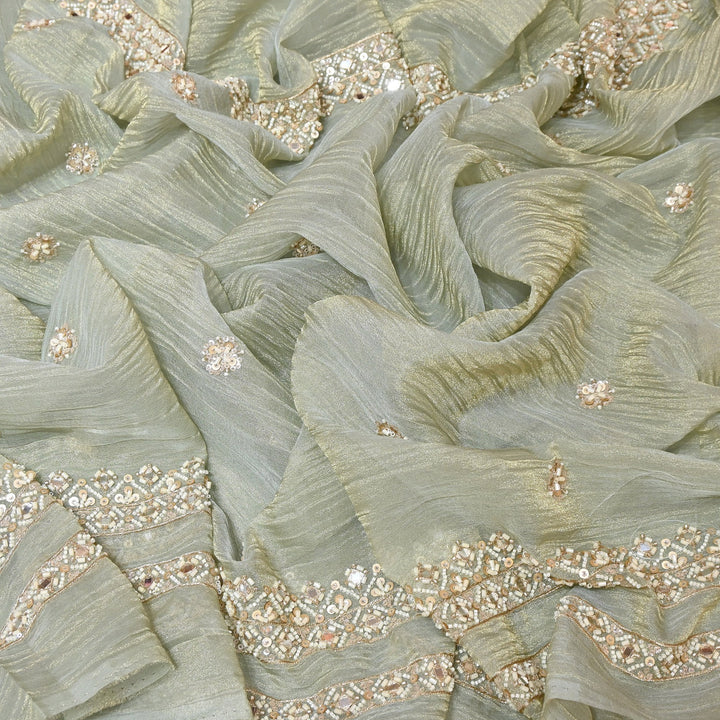 Crush Tissue Moti &  Sequins Embroidery Dupatta Fabric | Elegant Designer Party Wear Fabric | V2751C-05