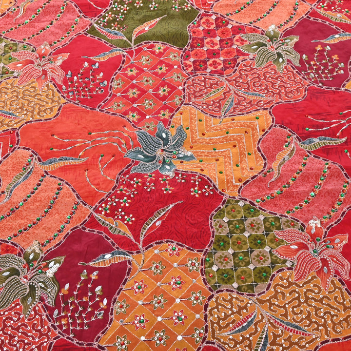 Multi Color Crape Position Print Handwork Sequins Embroidery Fabric | PS0705-01