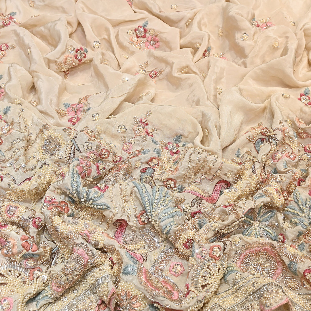 Premium Crepe Moti & Sequence Embroidery Fabric | Designer Fabric - V2651C-1