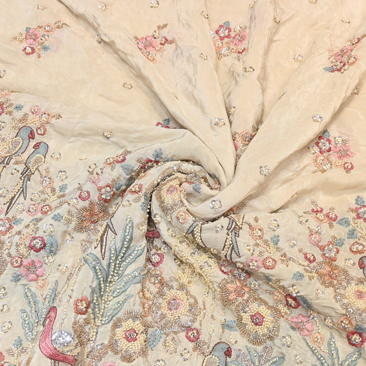 Premium Crepe Moti & Sequence Embroidery Fabric | Designer Fabric - V2651C-1