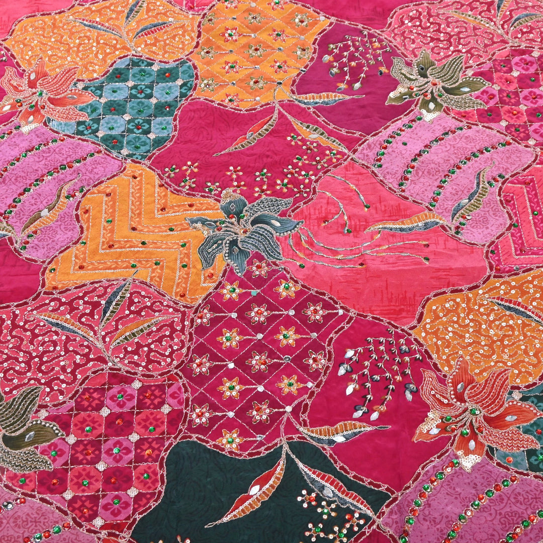 Multi Color Crape Position Print Handwork Sequins Embroidery Fabric | PS0705-02