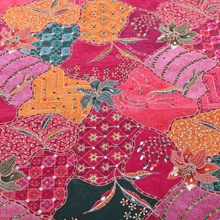 Multi Color Crape Position Print Handwork Sequins Embroidery Fabric | PS0705-02