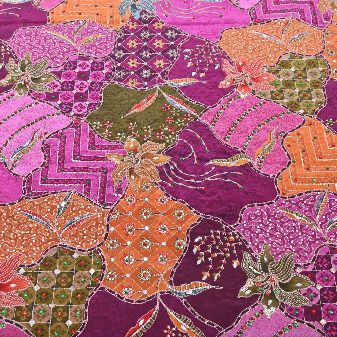 Multi Color Crape Position Print Handwork Sequins Embroidery Fabric | PS0705-04