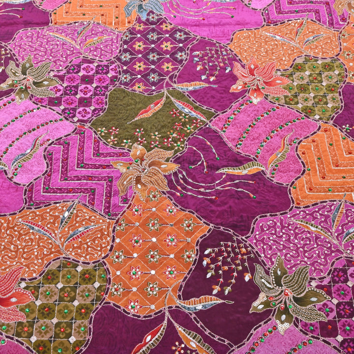 Multi Color Crape Position Print Handwork Sequins Embroidery Fabric | PS0705-04