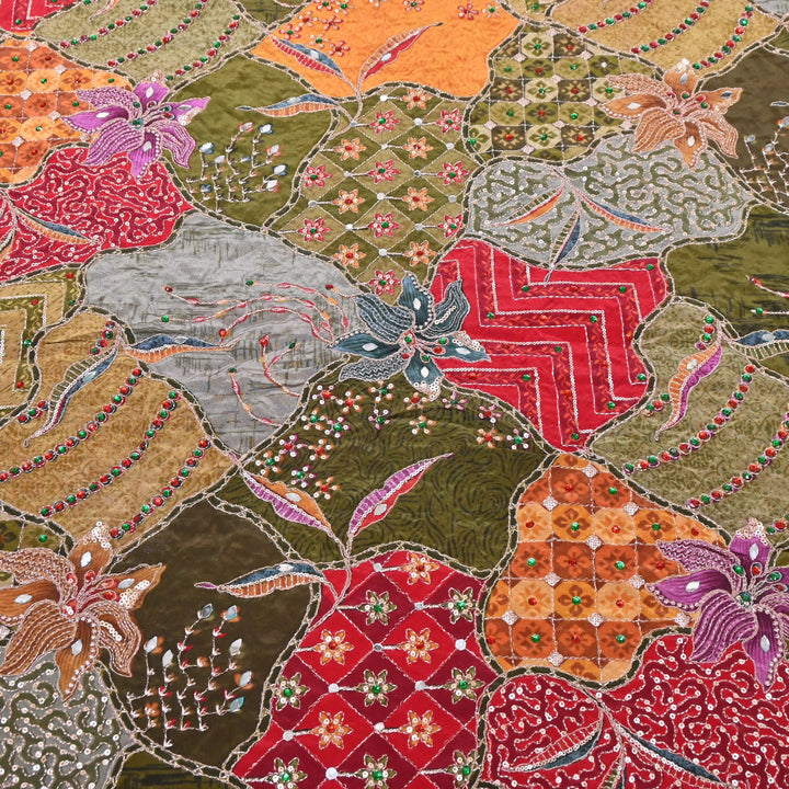 Multi Color Crape Position Print Handwork Sequins Embroidery Fabric | PS0705-06