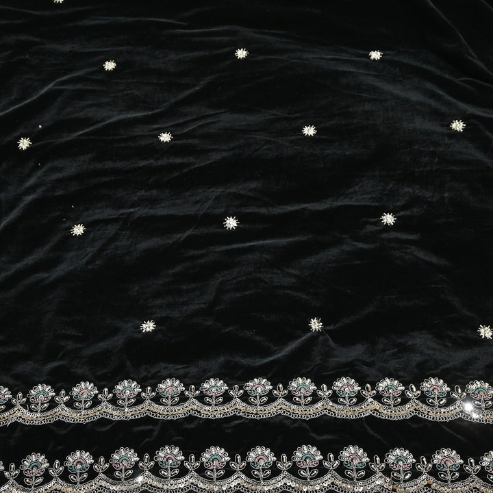 Premium Velvet Zari Moti & Sequins Embroidery Fabric – Luxury Designer Velvet Fabric | KO71432