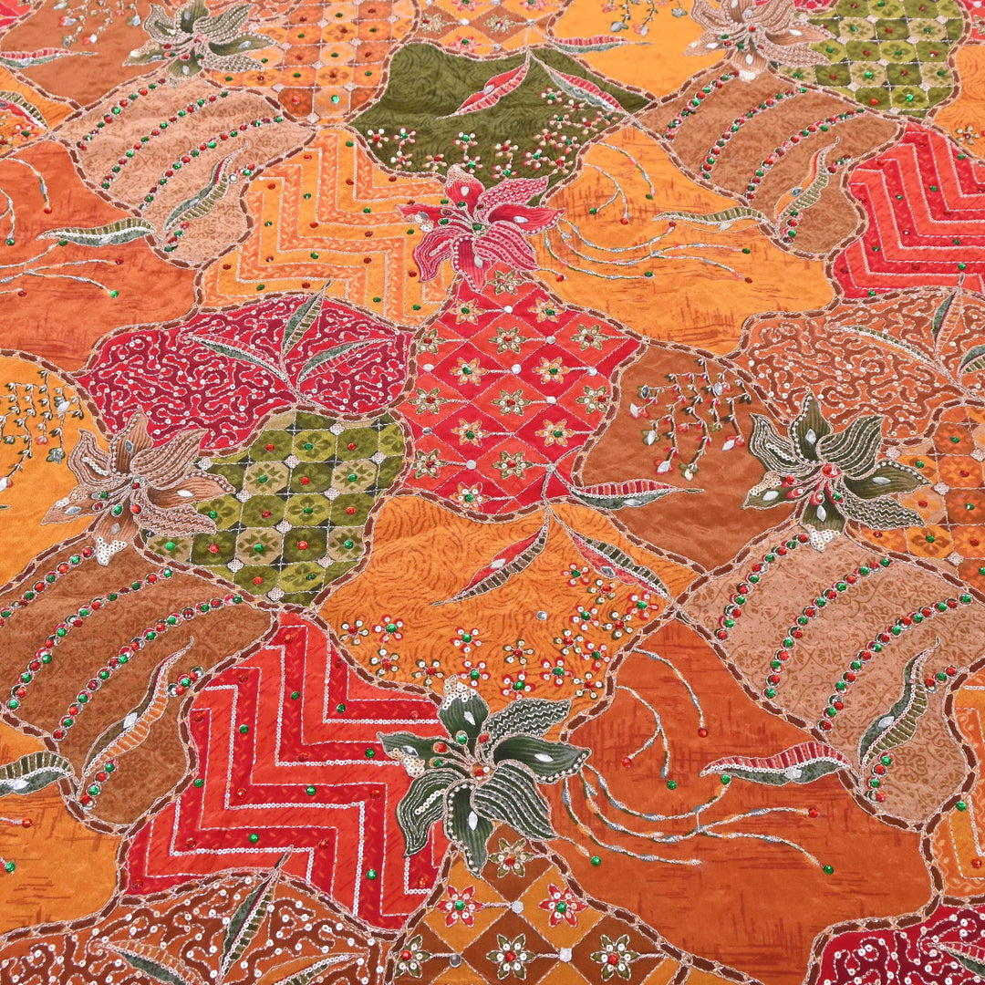 Multi Color Crape Position Print Handwork Sequins Embroidery Fabric | PS0705-07