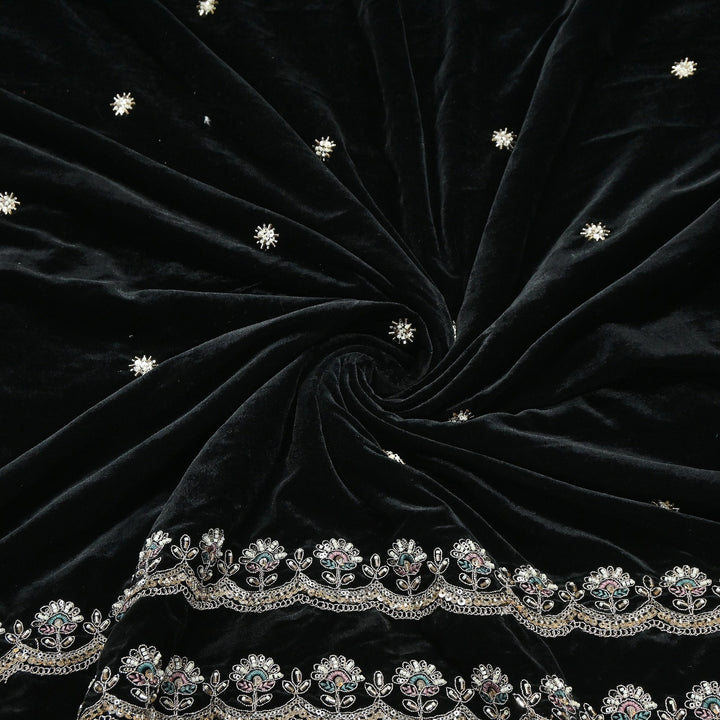 Premium Velvet Zari Moti & Sequins Embroidery Fabric – Luxury Designer Velvet Fabric | KO71432