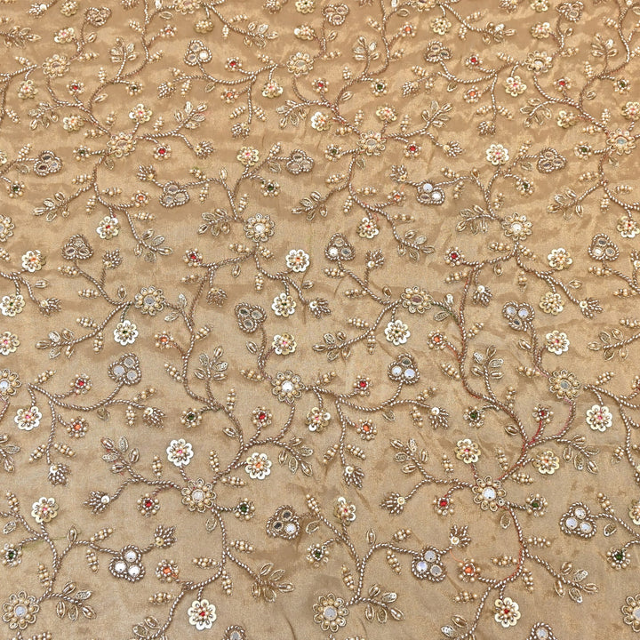 Premium Bamber Tissue Zari & Mirror Embroidery Fabric – Premium Designer Tissue Fabric V2564C-1