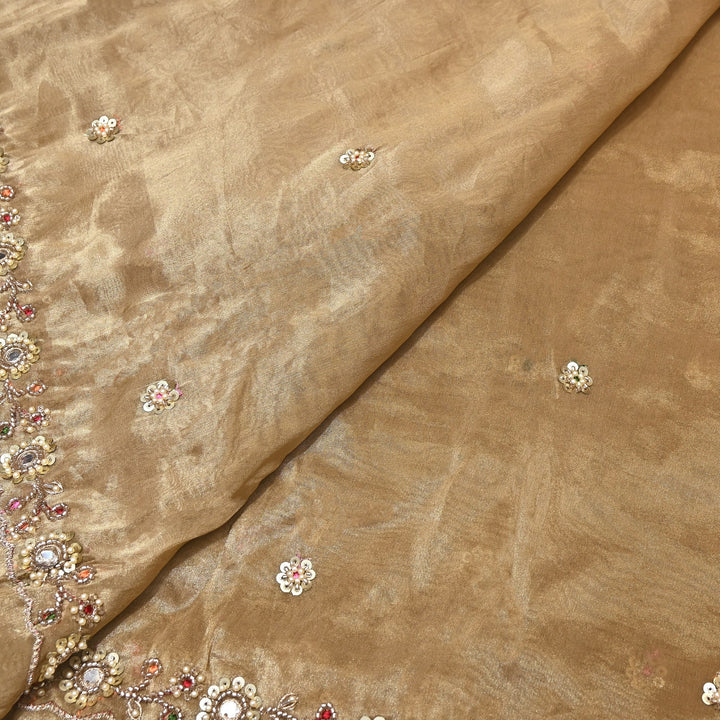 Bamber Tissue Zari & Mirror Work Embroidery Fabric | Designer Fabric - V2650C-1
