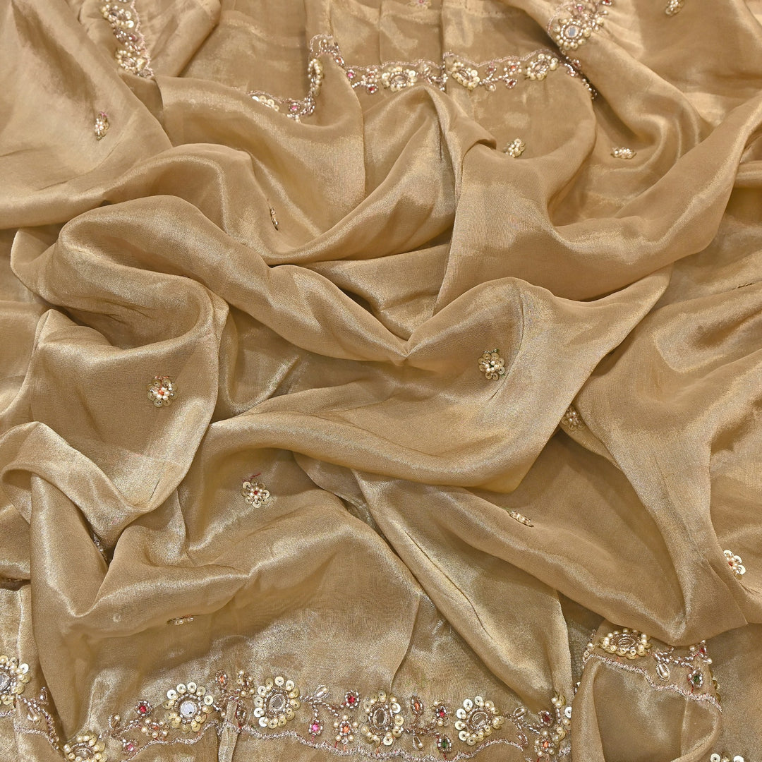 Bamber Tissue Zari & Mirror Work Embroidery Fabric | Designer Fabric - V2650C-1
