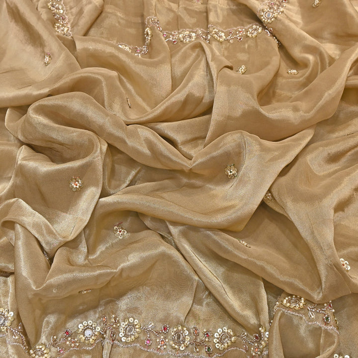 Bamber Tissue Zari & Mirror Work Embroidery Fabric | Designer Fabric - V2650C-1