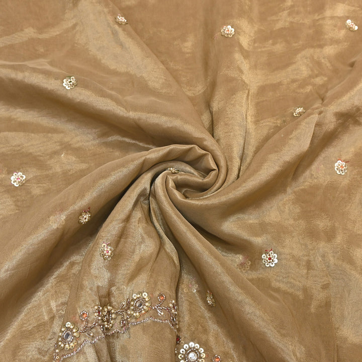 Bamber Tissue Zari & Mirror Work Embroidery Fabric | Designer Fabric - V2650C-1