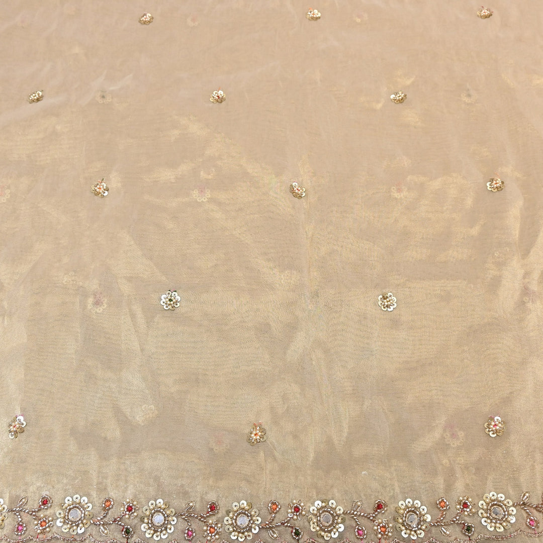 Bamber Tissue Zari & Mirror Work Embroidery Fabric | Designer Fabric - V2650C-2