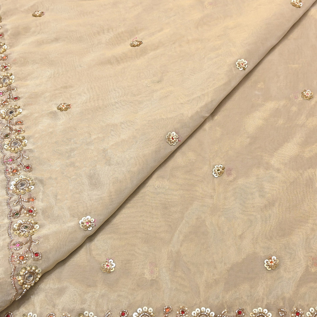 Bamber Tissue Zari & Mirror Work Embroidery Fabric | Designer Fabric - V2650C-2