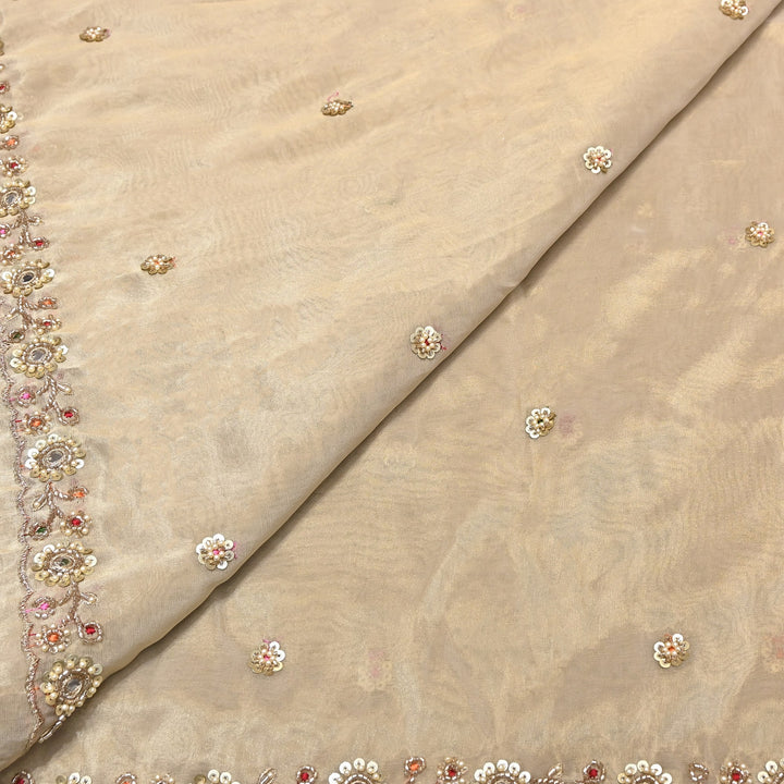 Bamber Tissue Zari & Mirror Work Embroidery Fabric | Designer Fabric - V2650C-2