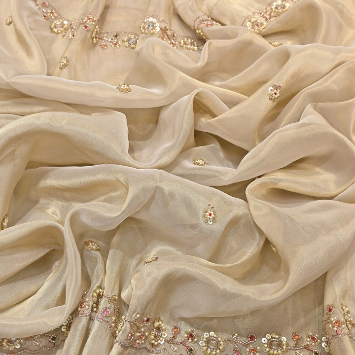 Bamber Tissue Zari & Mirror Work Embroidery Fabric | Designer Fabric - V2650C-2