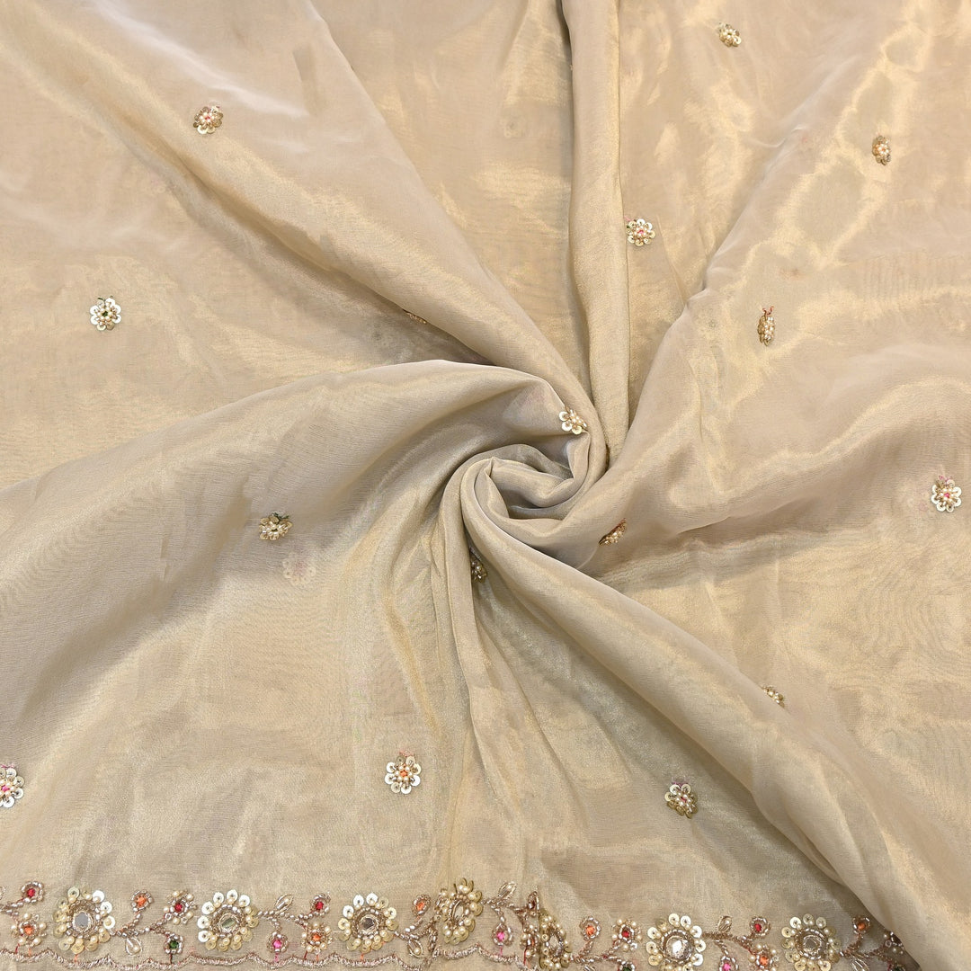 Bamber Tissue Zari & Mirror Work Embroidery Fabric | Designer Fabric - V2650C-2