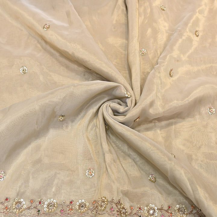Bamber Tissue Zari & Mirror Work Embroidery Fabric | Designer Fabric - V2650C-2