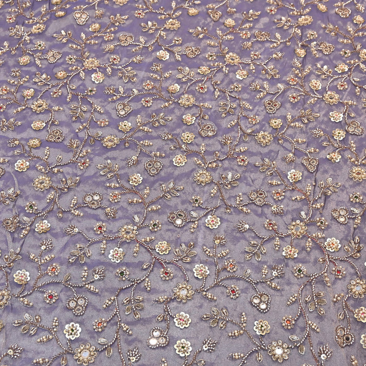 Premium Bamber Tissue Zari & Mirror Embroidery Fabric – Premium Designer Tissue Fabric V2564C-3